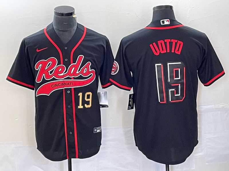 Men%27s Cincinnati Reds #19 Joey Votto Number Black 2023 City Connect Cool Base Stitched Jerseys->cincinnati reds->MLB Jersey